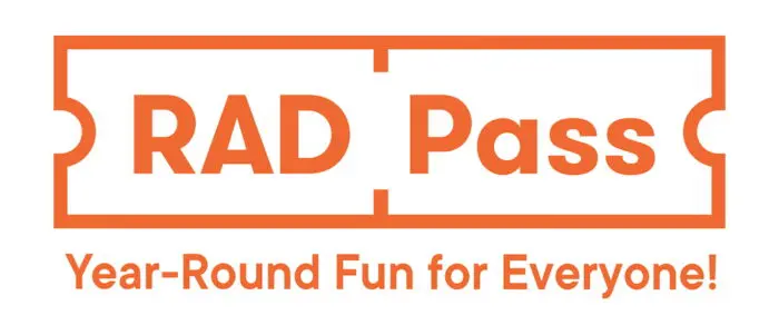 Orange letters spelling RAD Pass Year-Round Discount