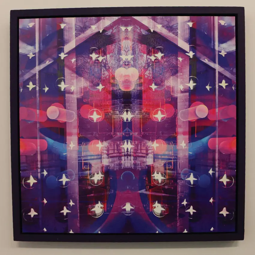 square artwork in violet of abstracted photographs