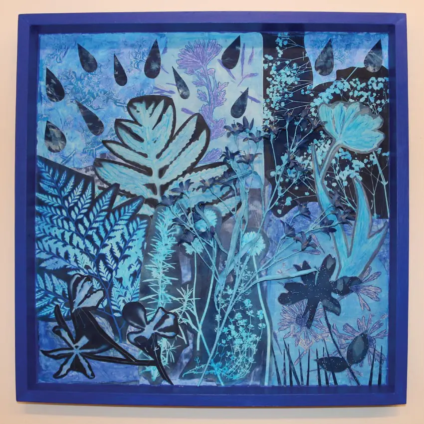 square botanical cyanotype collage artwork