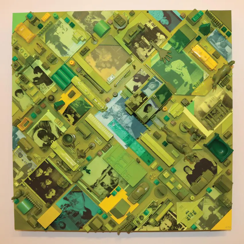 square yellow green overhead diorama artwork of a hometown
