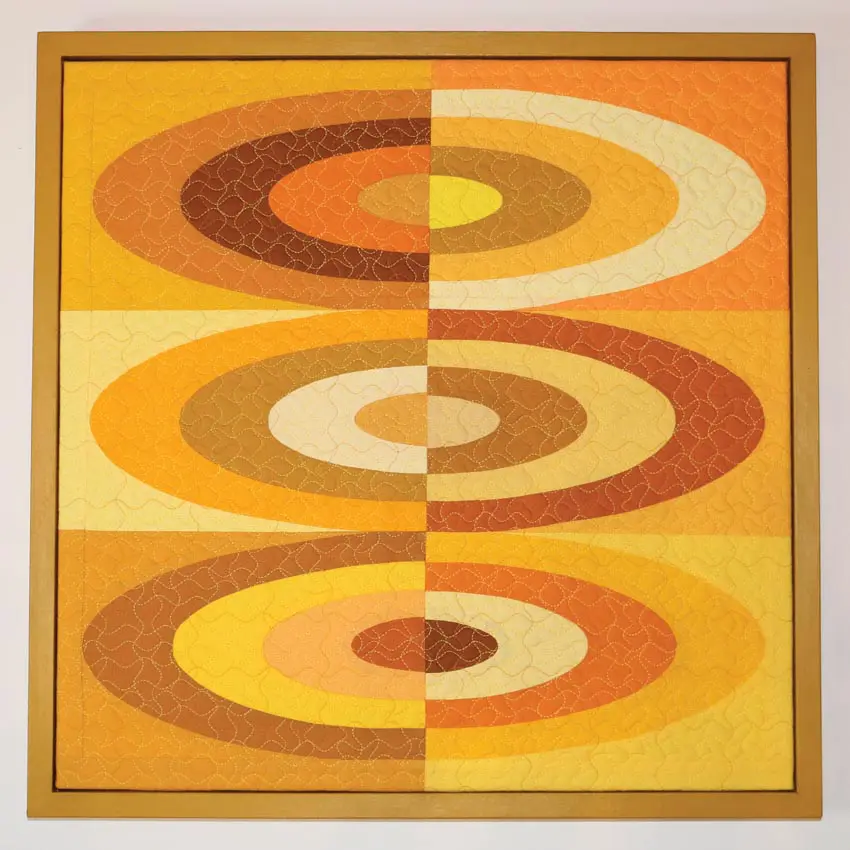 square yellow abstract artwork featuring oval pattern