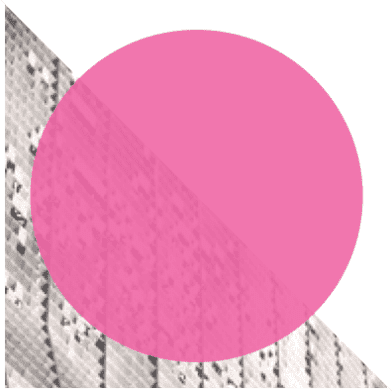 pink circle shape against backdrop of building facade